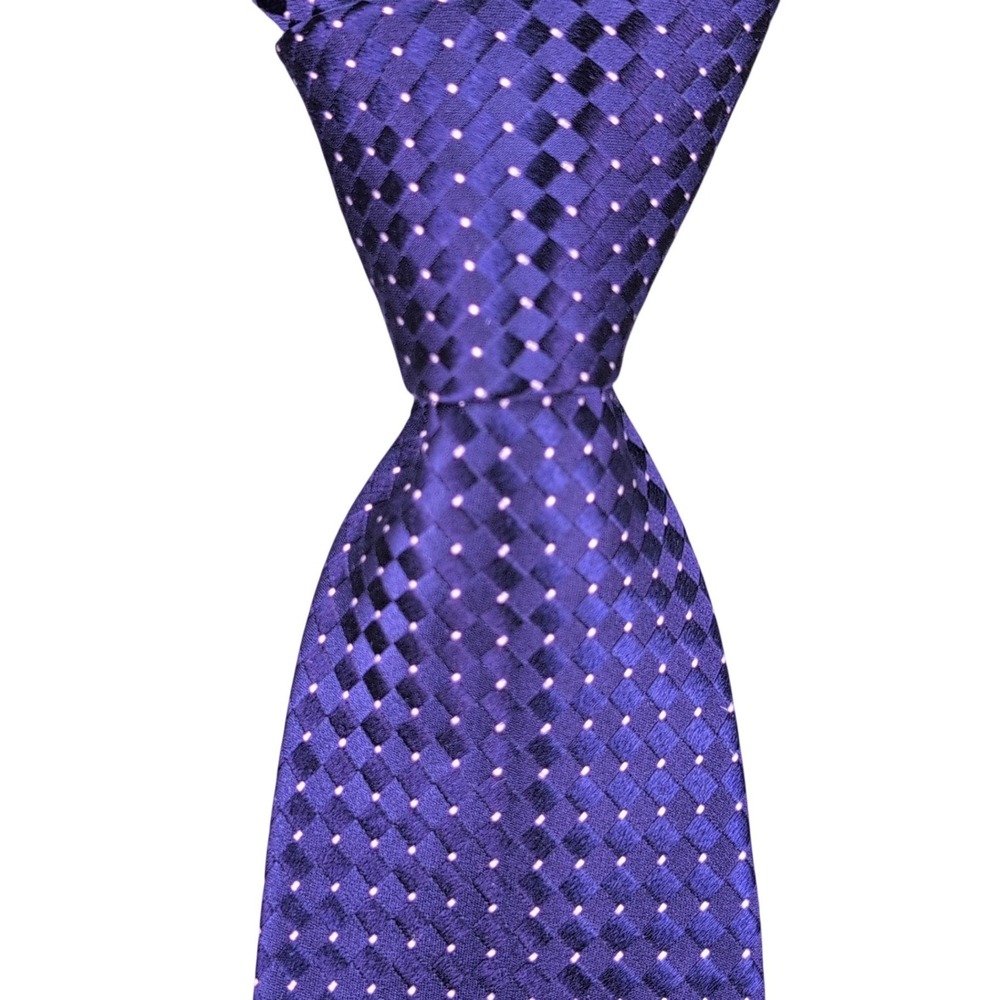 Donald J. Trump Necktie Mens OS Navy Blue Silk Woven Dot Signature Collection